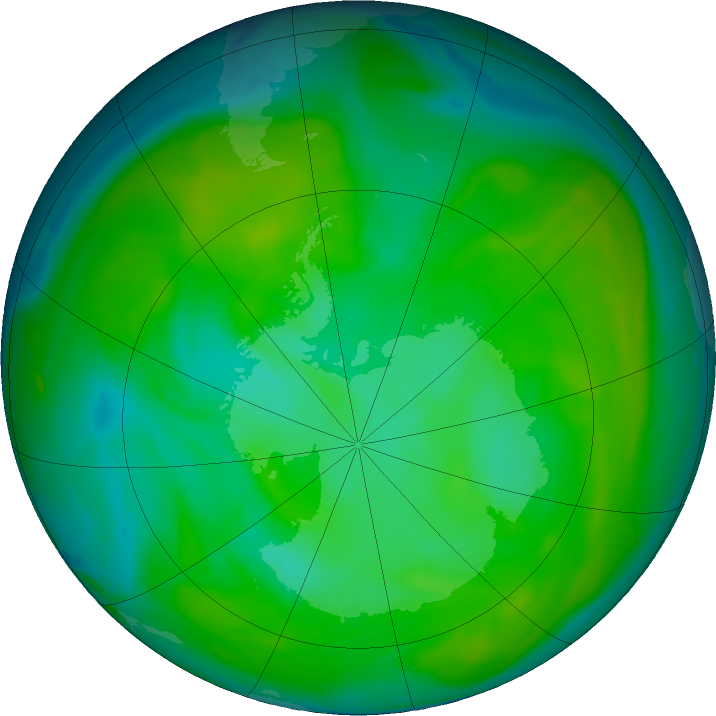 Antarctic ozone map for 23 December 2019